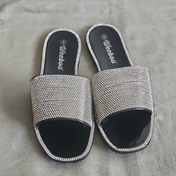 Black and Silver Women's Slide Sandals - Picture 1 of 4